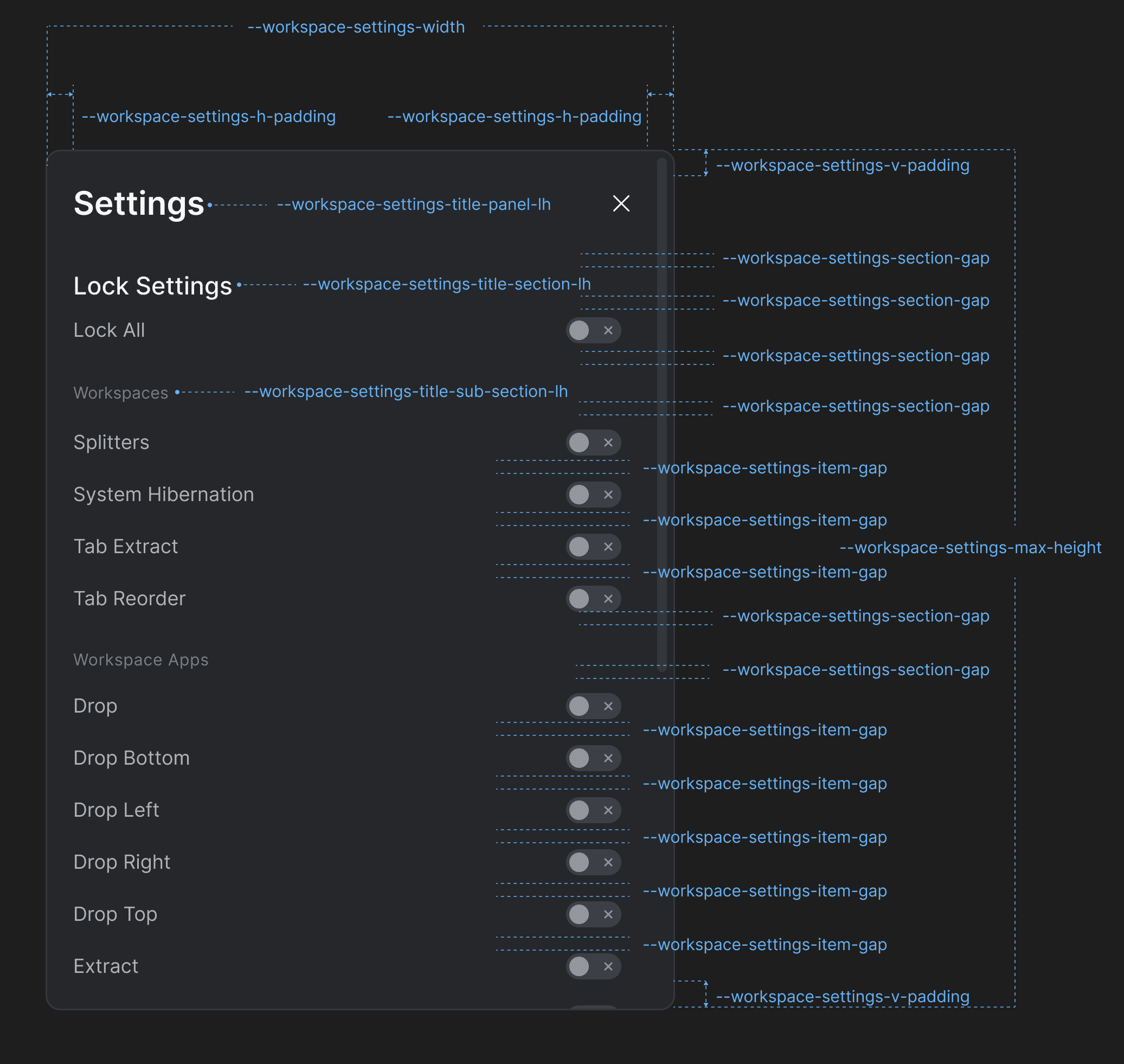 Workspaces Settings Panel