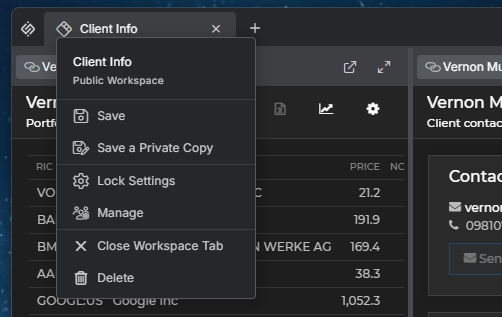 Workspace Tab Menu